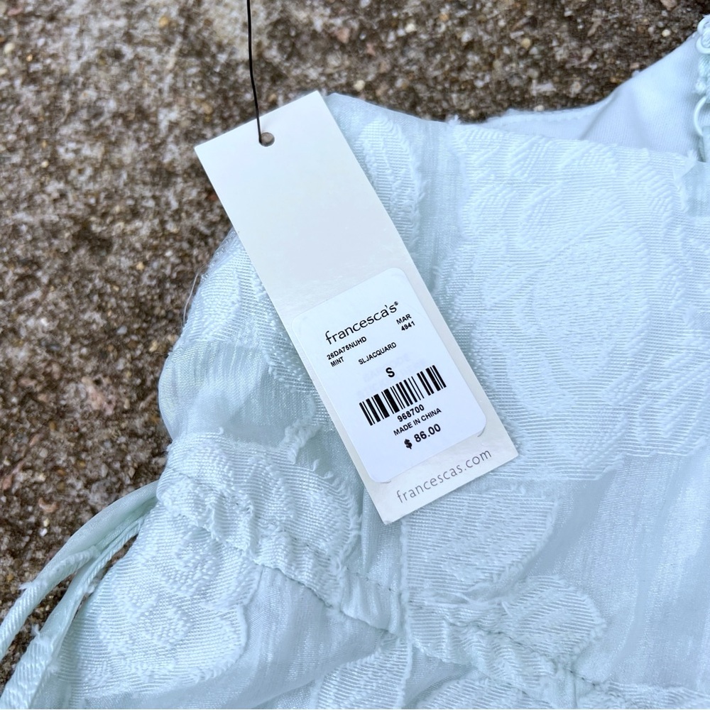 NWT Francesca’s Floral Joss Jacquard Babydoll Mini Dress Mint Baby Blue - Picture 4 of 8